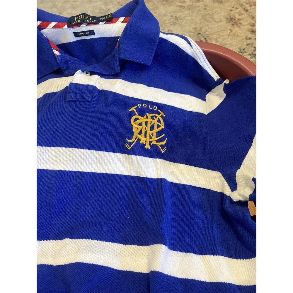 Polo Ralph Lauren Large Logo Striped Polo Shirt Custom Fit 2XL Blue White
